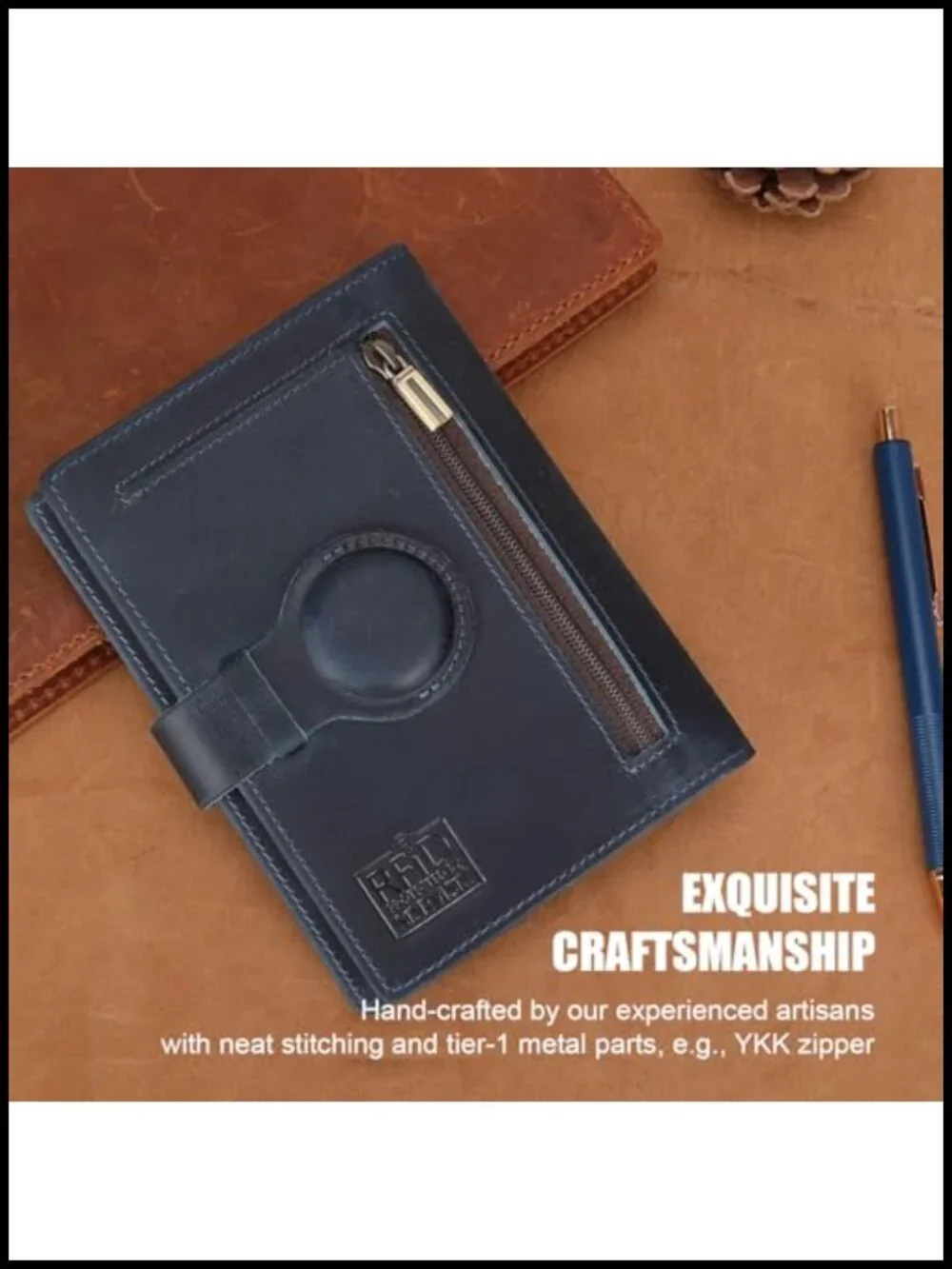 Full Grain Leather Passport Holder RFID Blocking Travel Wallet with AirTag Slot